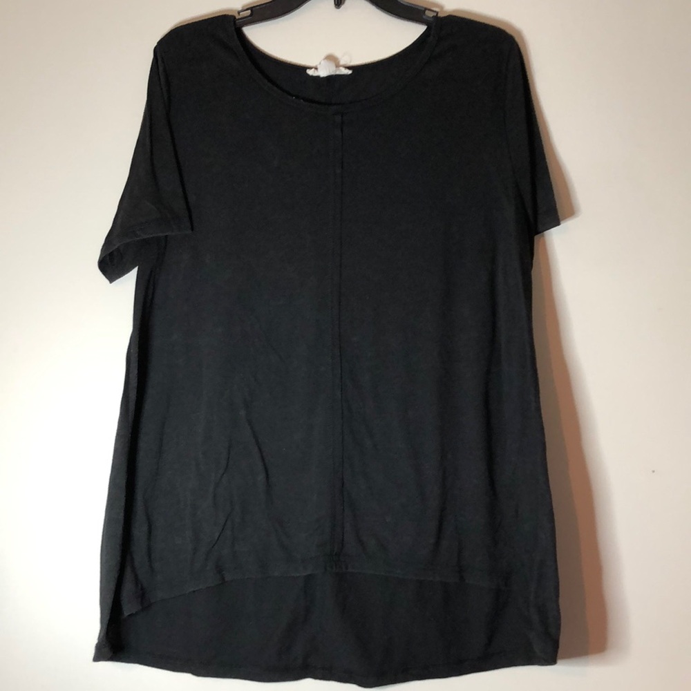 Love riche black long tunic short sleeve shirt top T-shirt seam front printed M